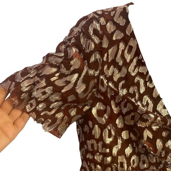 Aqua Metallic Babydoll Party Dress Size S‎ Burgundy Leopard Print - Picture 4 of 10